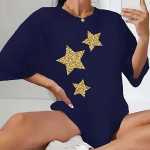 Plus Size Stylish Star Pattern Loose Fit Casual Tee for Women Plus Size Élégant et Mode T - shirt à Motif d'Étoiles pour Femmes
